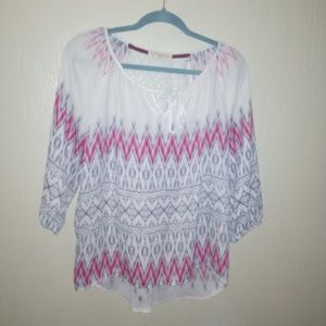 Printed lace cutout blouse